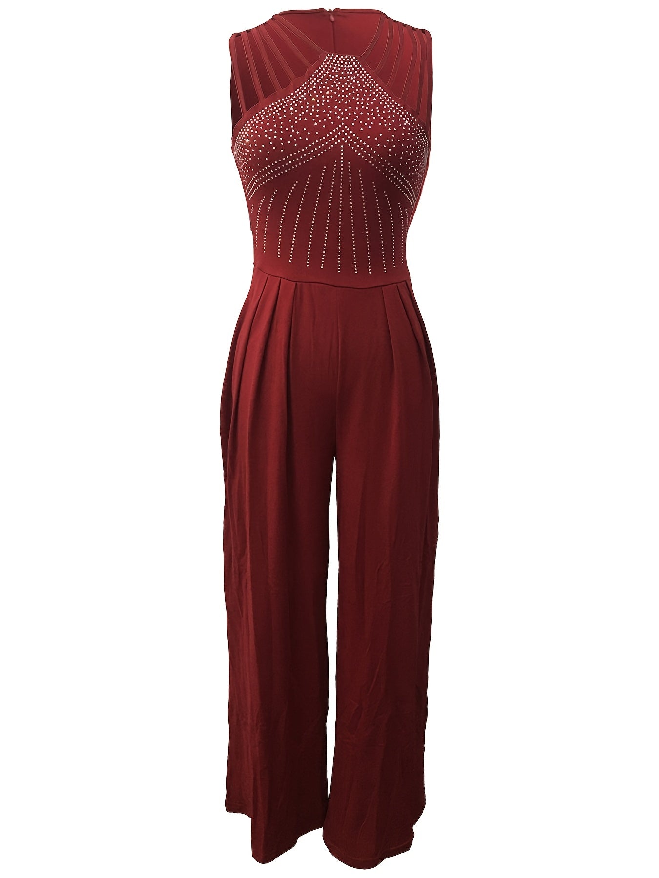 Glitter Rhinestone Criss Cross Jumpsuit Wide Leg Sleeveless Tank Jumpsuit