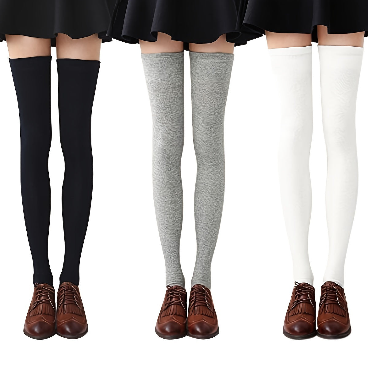 3pais Women's Thigh High Socks Solid Over The Knee Socks
