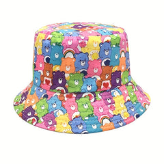 Versatile Bear Printed Sunshade Bucket Hat Double Sided Sun Hat for Men Women