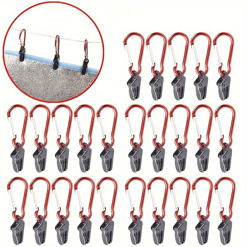 20pcs Tarp Clip Windproof Clamp & Carabiner Set Canopies Camping, Awning