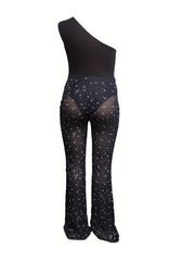 Sexy One Shoulder Glitter Jumpsuit