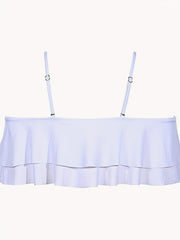Solid Ruffle Trim Layered Cold Shoulder Bikini Top