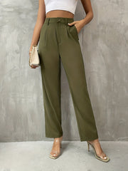 High Waist Solid Tailored Pants Ruched Versatile Pants