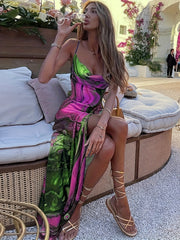 Abstract Print Split Thigh Cami Dress Women's Party Dress