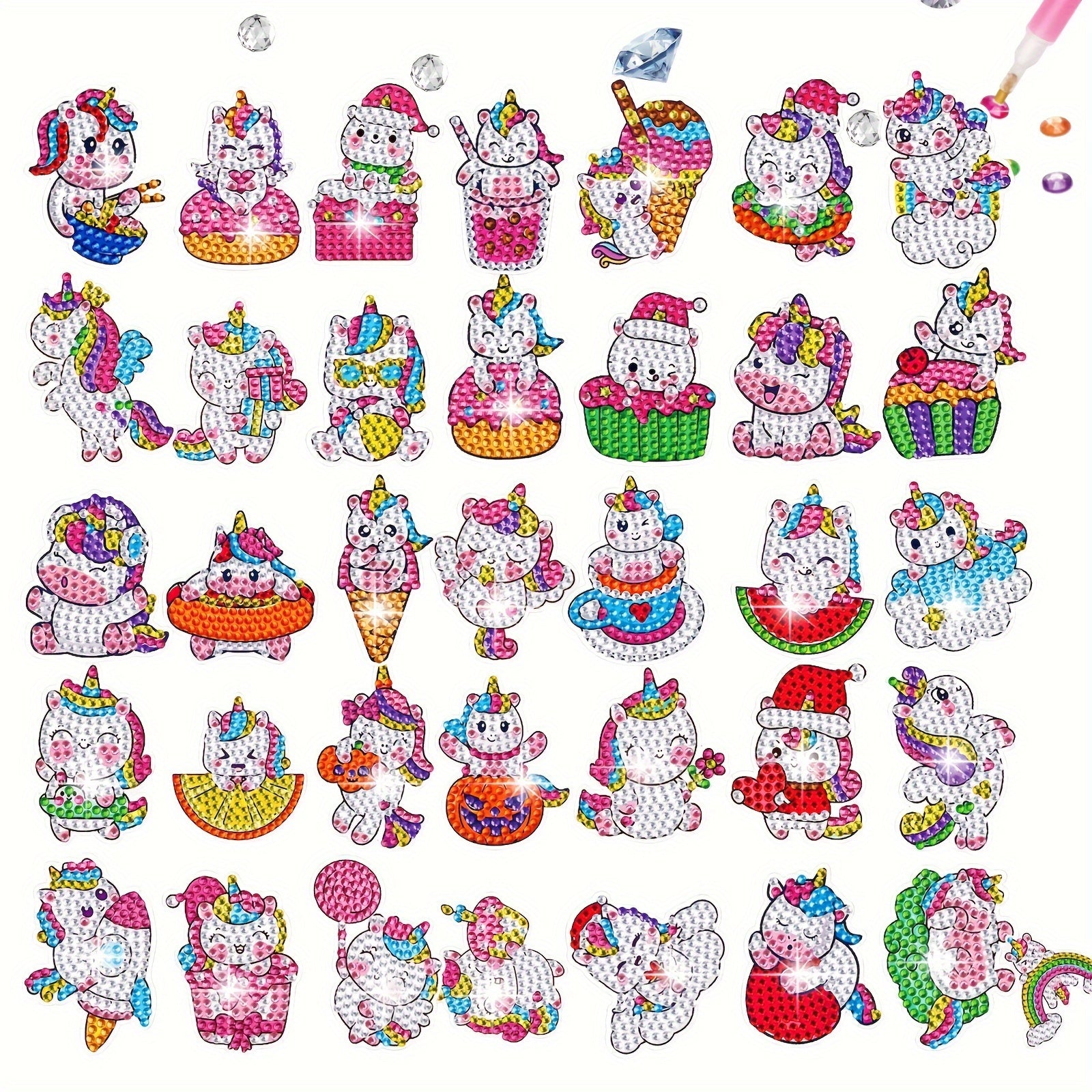 36pcs DIY Diamond Painting Stickers Handcraft Cartoon Unicorn Rhinestone