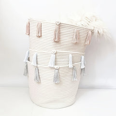 Handcrafted Tassel Cotton Rope Toy Storage Basket for Kids