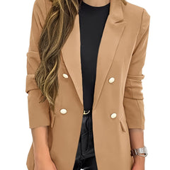 Solid Button Open Front Blazer Lapel Long Sleeve Blazer