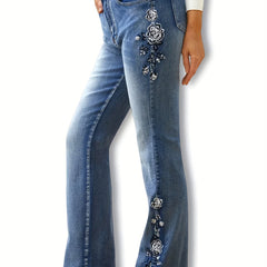 Floral Embroidery Flared Leg Jeans
