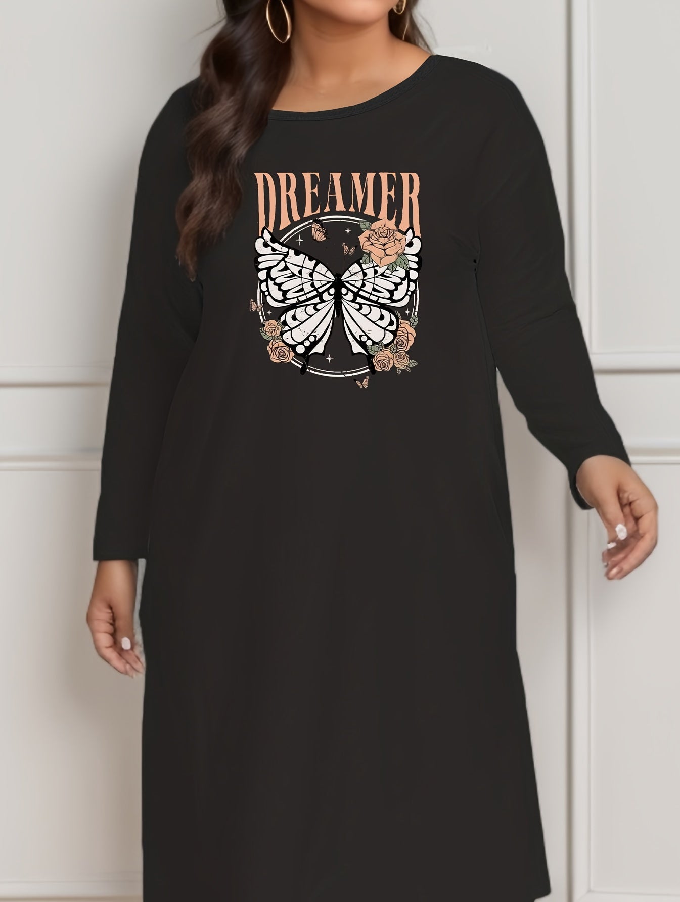 Butterfly & Rose Print Tee Dress