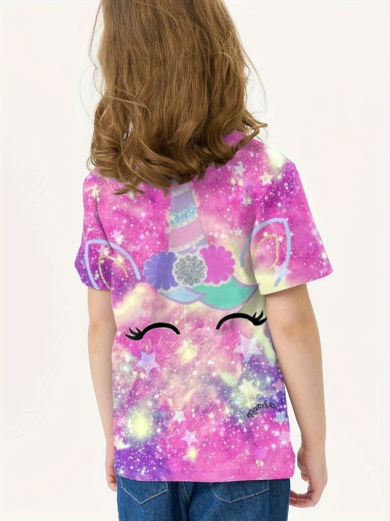 Girls Tie Dye Unicorn Short Sleeve T-shirt Summer Sports