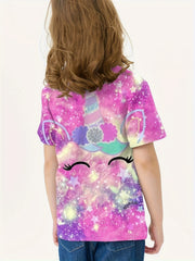 Girls Tie Dye Unicorn Short Sleeve T-shirt Summer Sports