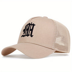 Gothic M Embroidery Baseball Cap Solid Mesh Trucker Hats