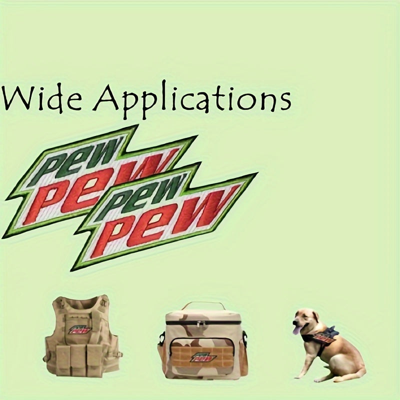 2pcs Pew Pew Funny Hook And Loop Embroidered Patch Outdoor Decoration