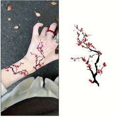 2pcs Plum Blossom Temporary Tattoos Colorful Floral for Wrist and Collarbone