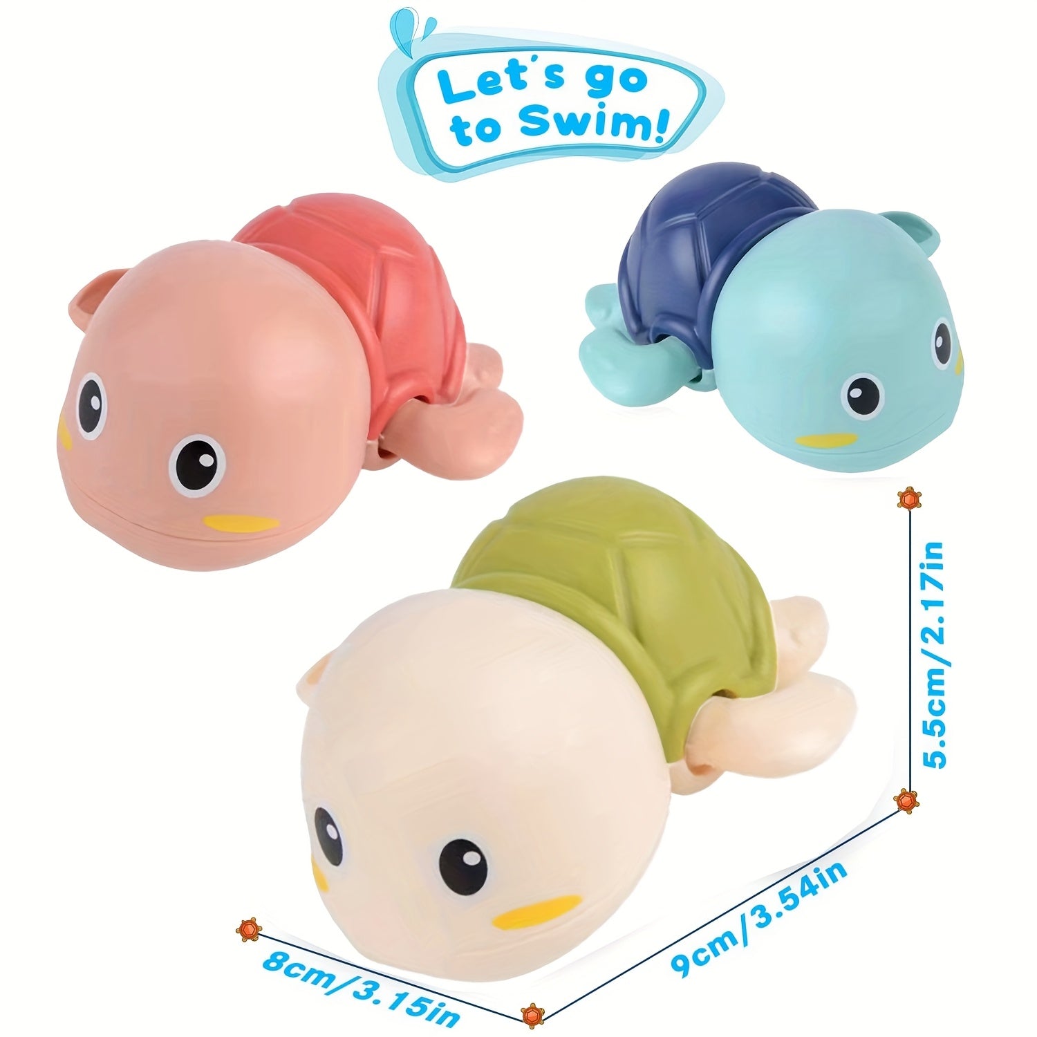3pcs Swimming Turtles Bath Toys for Toddlers 1-4 Years Green Pink Non Toxic