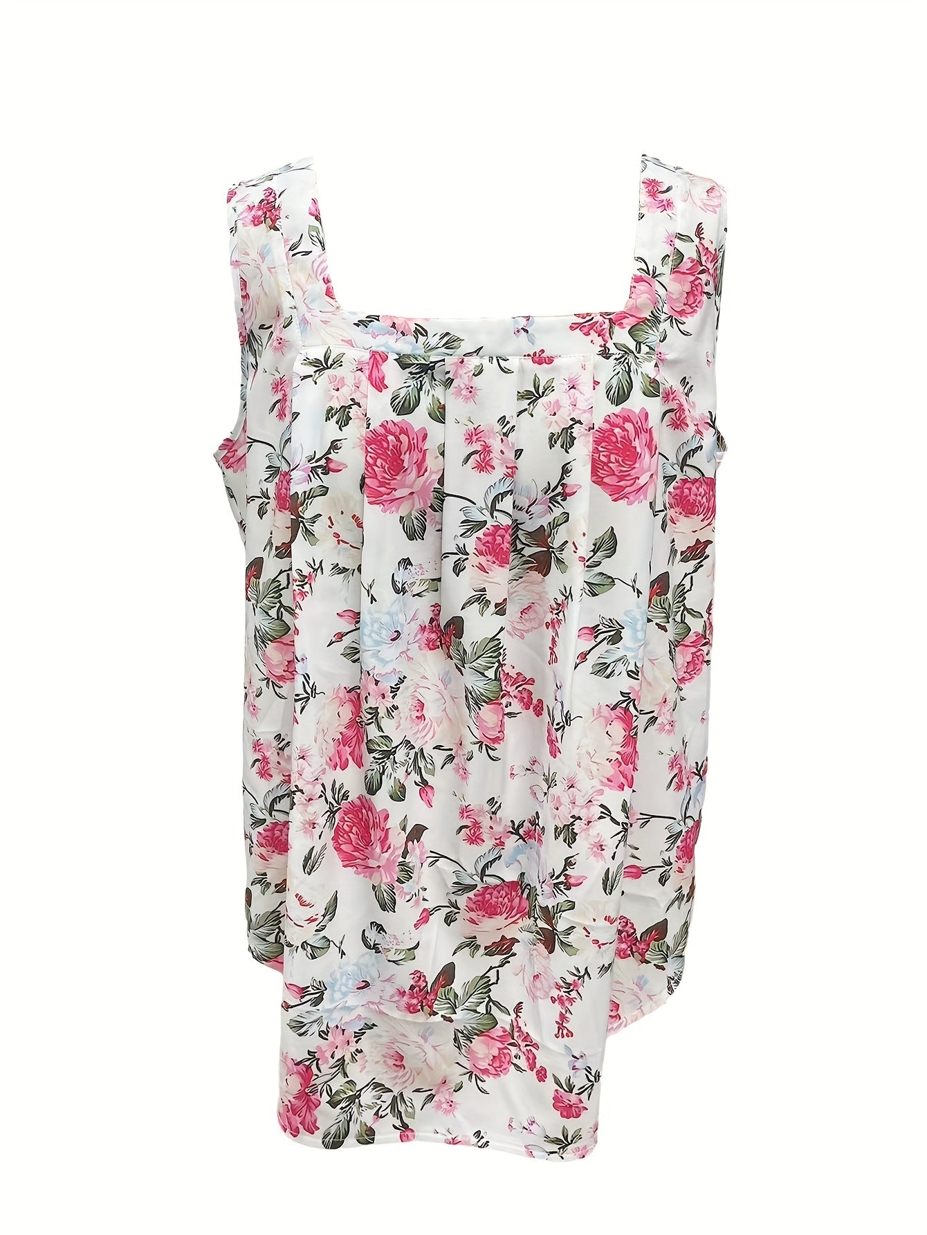 Boho Tank Top Women's Plus Ditsy Floral Print Square Neck