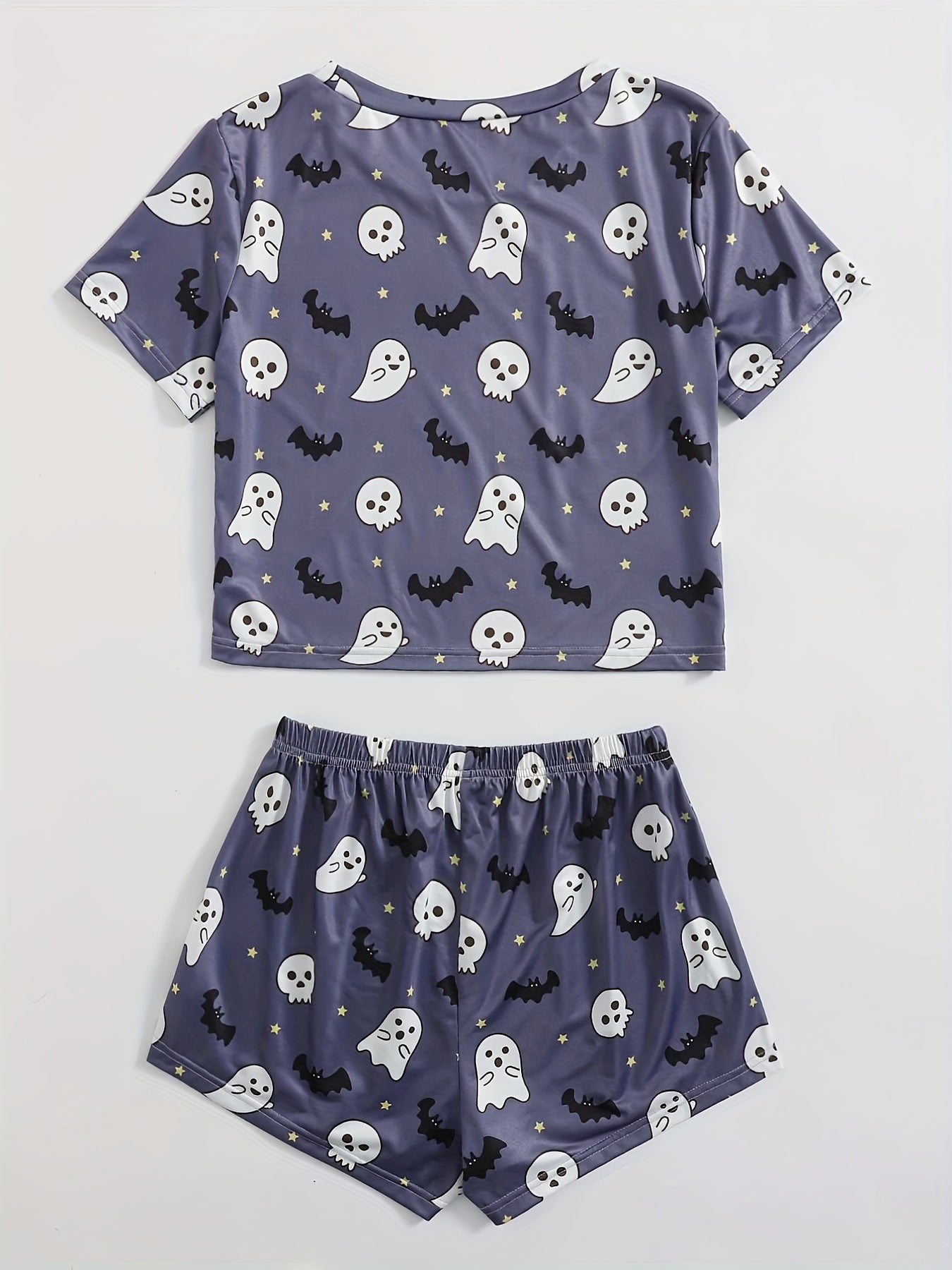 Cartoon Ghost Lounge Set Halloween Short Sleeve Top & Shorts Women's Sleepwear