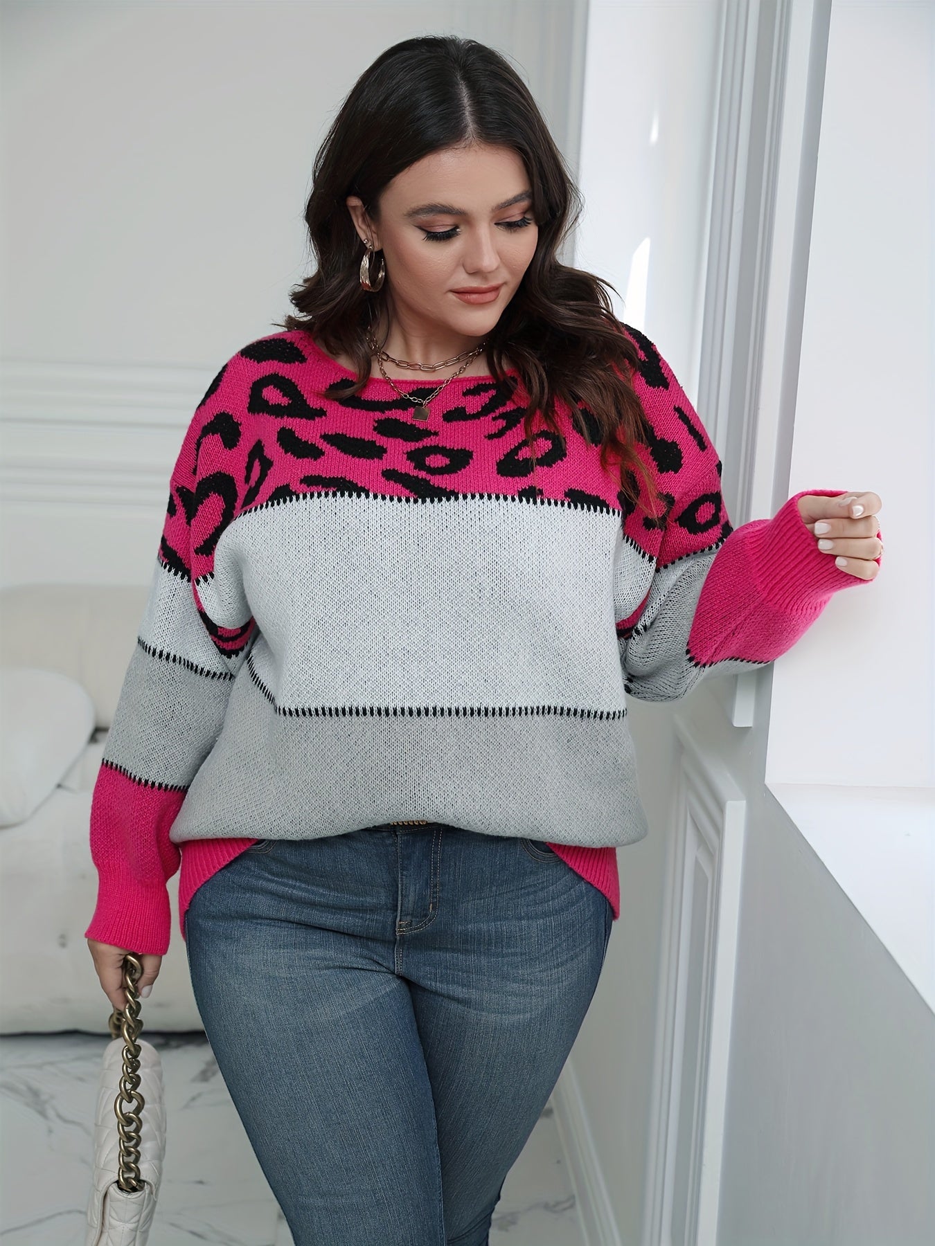 Colorblock Leopard Print Sweater