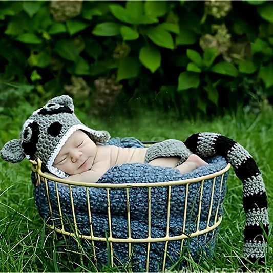 2Pcs Raccoon Crochet Knitted Costume for Newborn Baby Photography Props