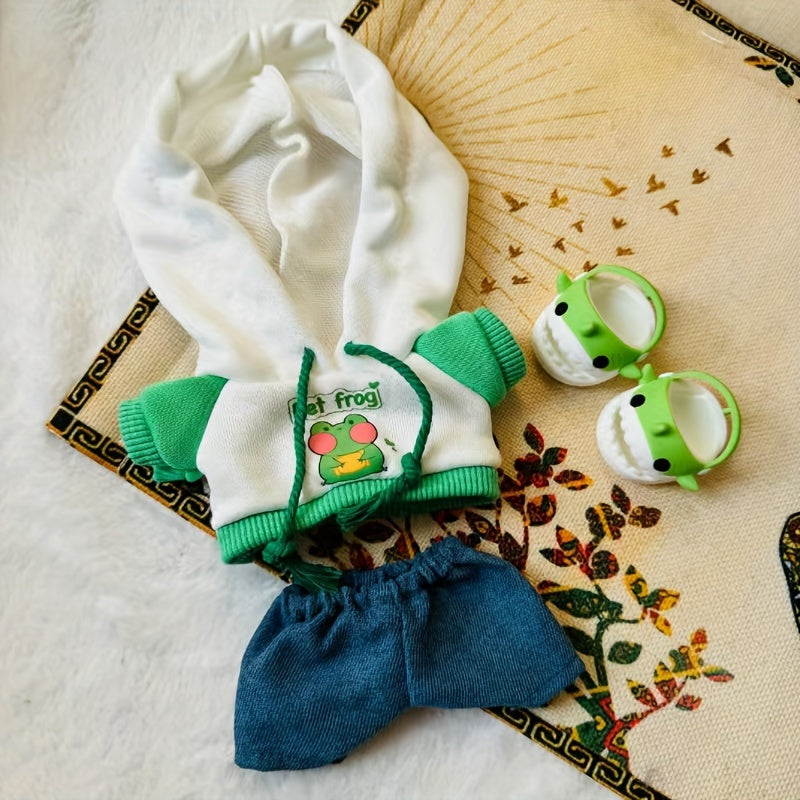 Cartoon Plush Doll Clothes Set with Hood Sweatshirt Jeans Shoes