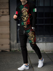 Mex Eagle Pattern Men's 2 Pc Outfits Long Sleeve T-shirt & Sweatpants Set