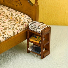 1:12 Scale Dollhouse Bedside Storage Shelf, Dark Brown Furniture