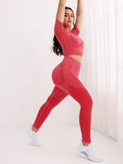 2pcs Women's Slim Fit Sporty Set Short Sleeve Top & High Waist Running Pant