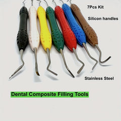 7pcs Dental Composite Filling Tools Kit Silicone Handles Stainless Steel