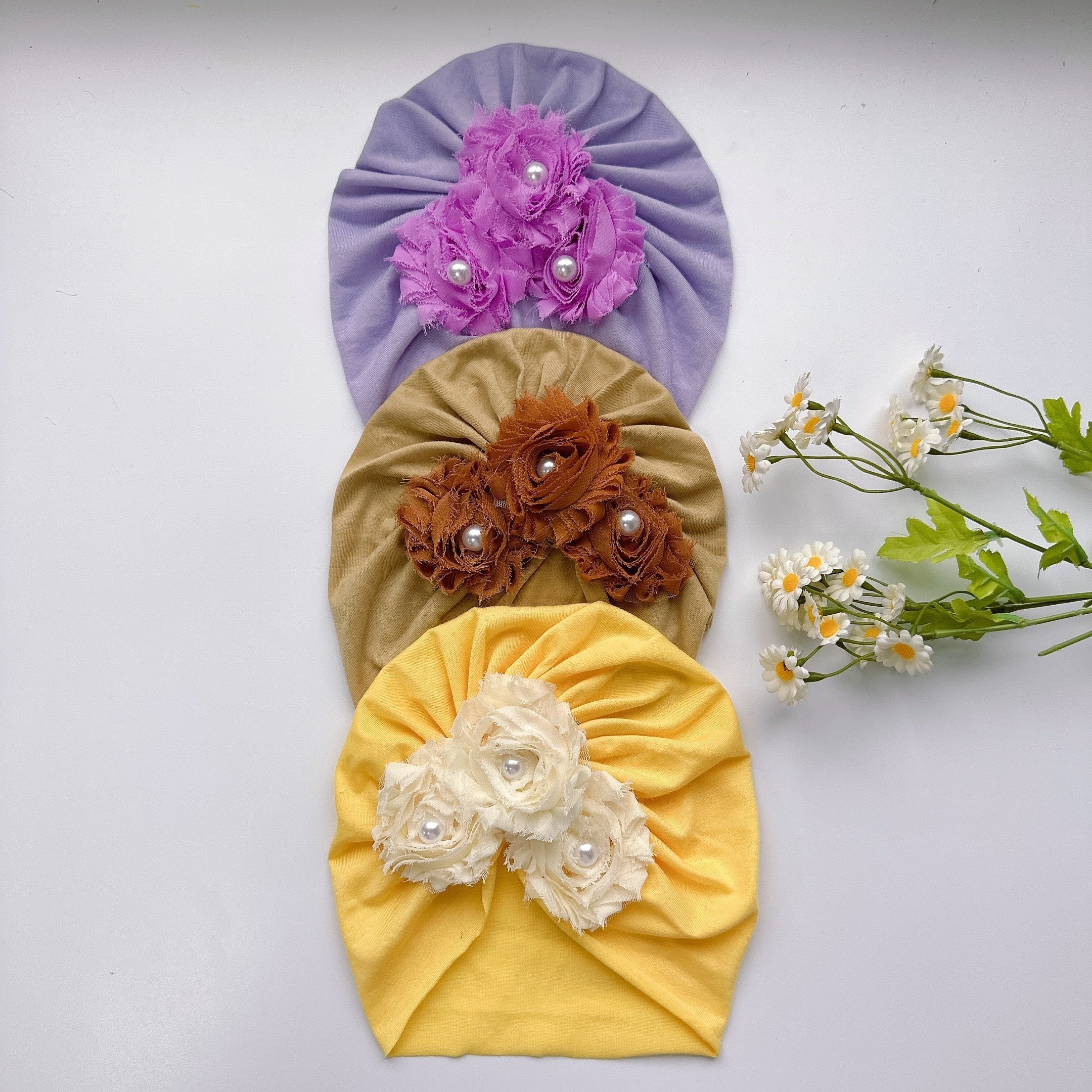 Baby Girls Flowers Decor Cap Soft Elastic Head Wrap