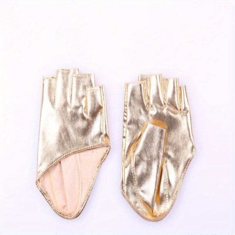 PU Leather Half Finger Gloves for Women