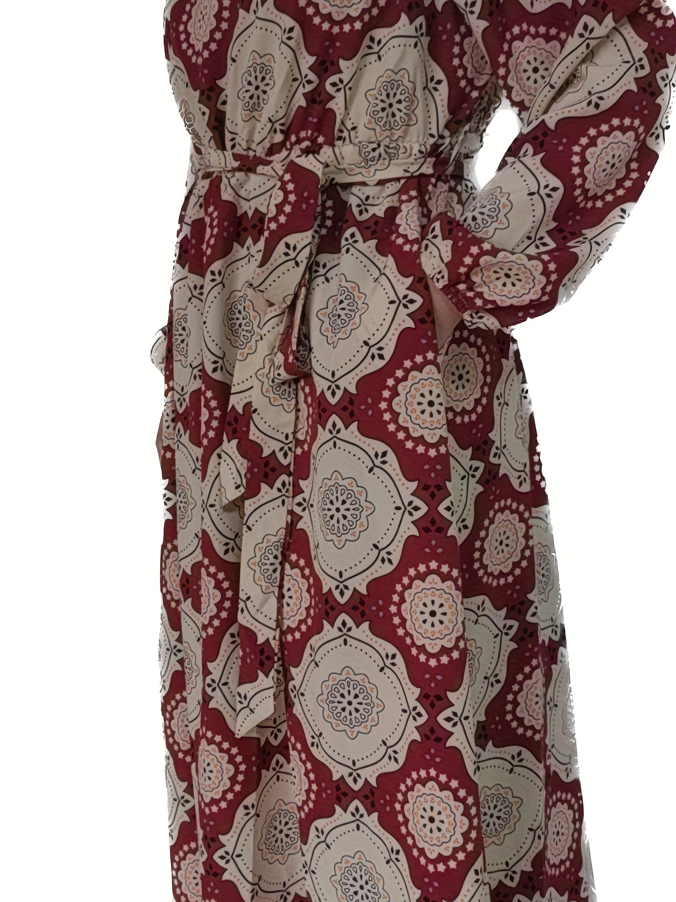 Floral Print Long Sleeve Plus Size Dress