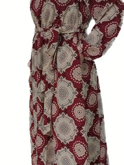 Floral Print Long Sleeve Plus Size Dress