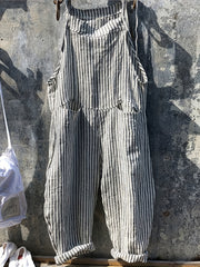 Stripe Print Wide Leg Overall Romper