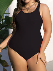 Solid Criss Cross Back One Piece Swimsuit Plus Size Women Beachwear