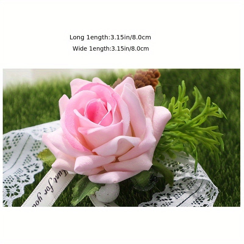 Romantic Wedding Rose Corsage and Boutonniere Set