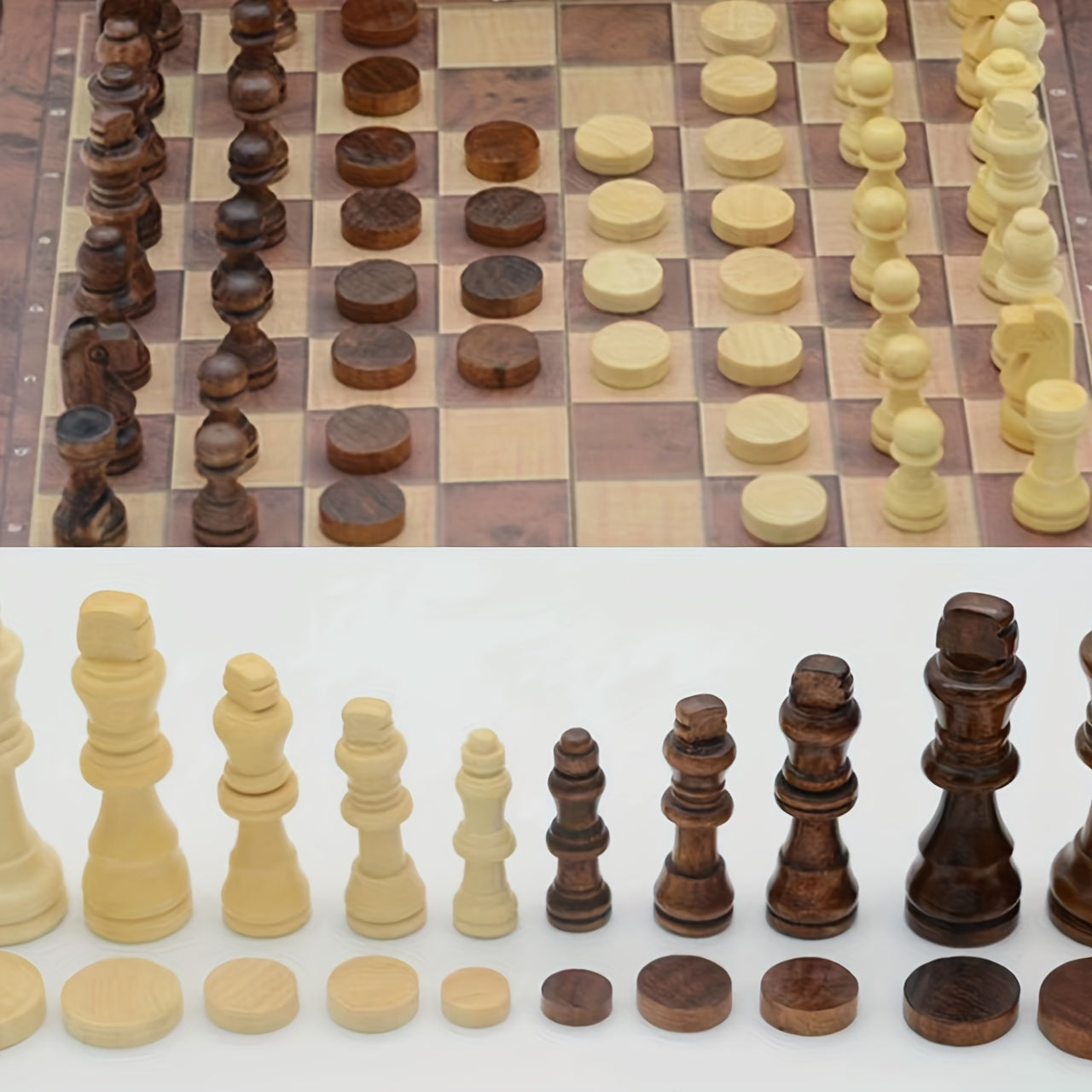 3 in 1 Chess Backgammon Checkers Set Large Size Solid Wooden Board