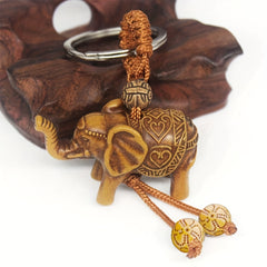 Vintage Lucky Elephant Carved Pendant Keychain Key Ring