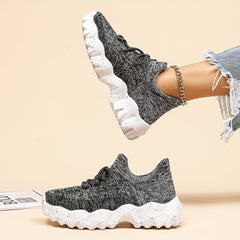 Mesh Platform Lace Up Sneakers Low Top Casual Round Toe Shoes