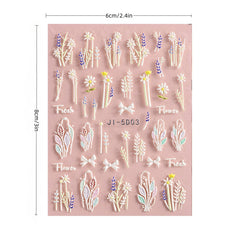 5D Flower Nail Stickers Embossed Stereoscopic Nail Decals Self-adhesive Decals