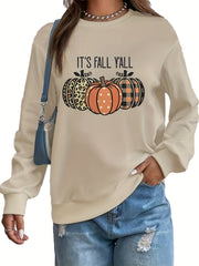 Pumpkin Print Long Sleeve Sweatshirt Crew Neck Fall Women's Clothing