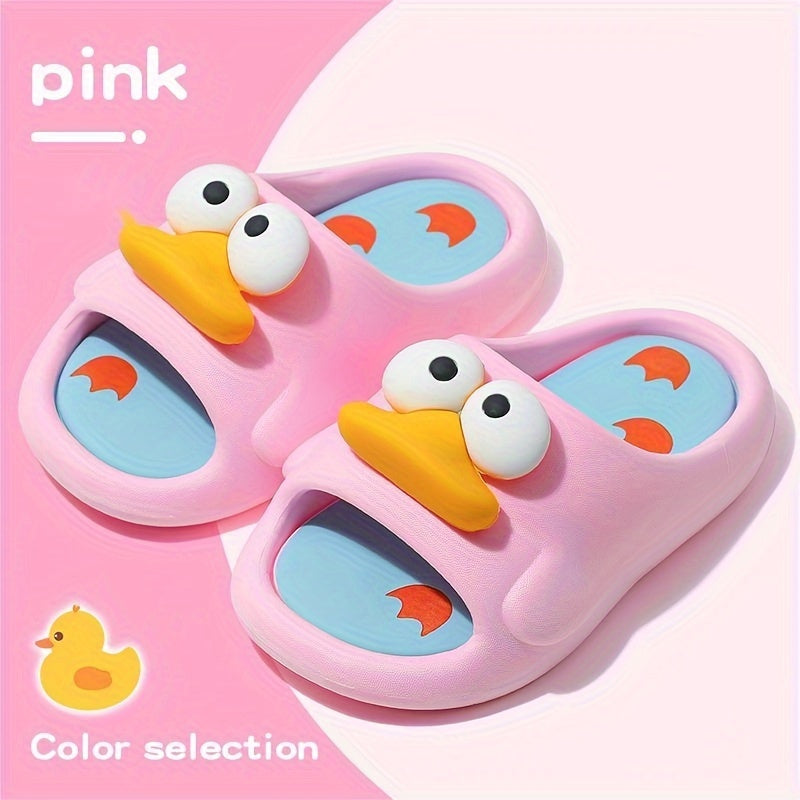 Girls Cartoon Duck Open Toe Slippers Non-Slip Lightweight Indoor Slippers