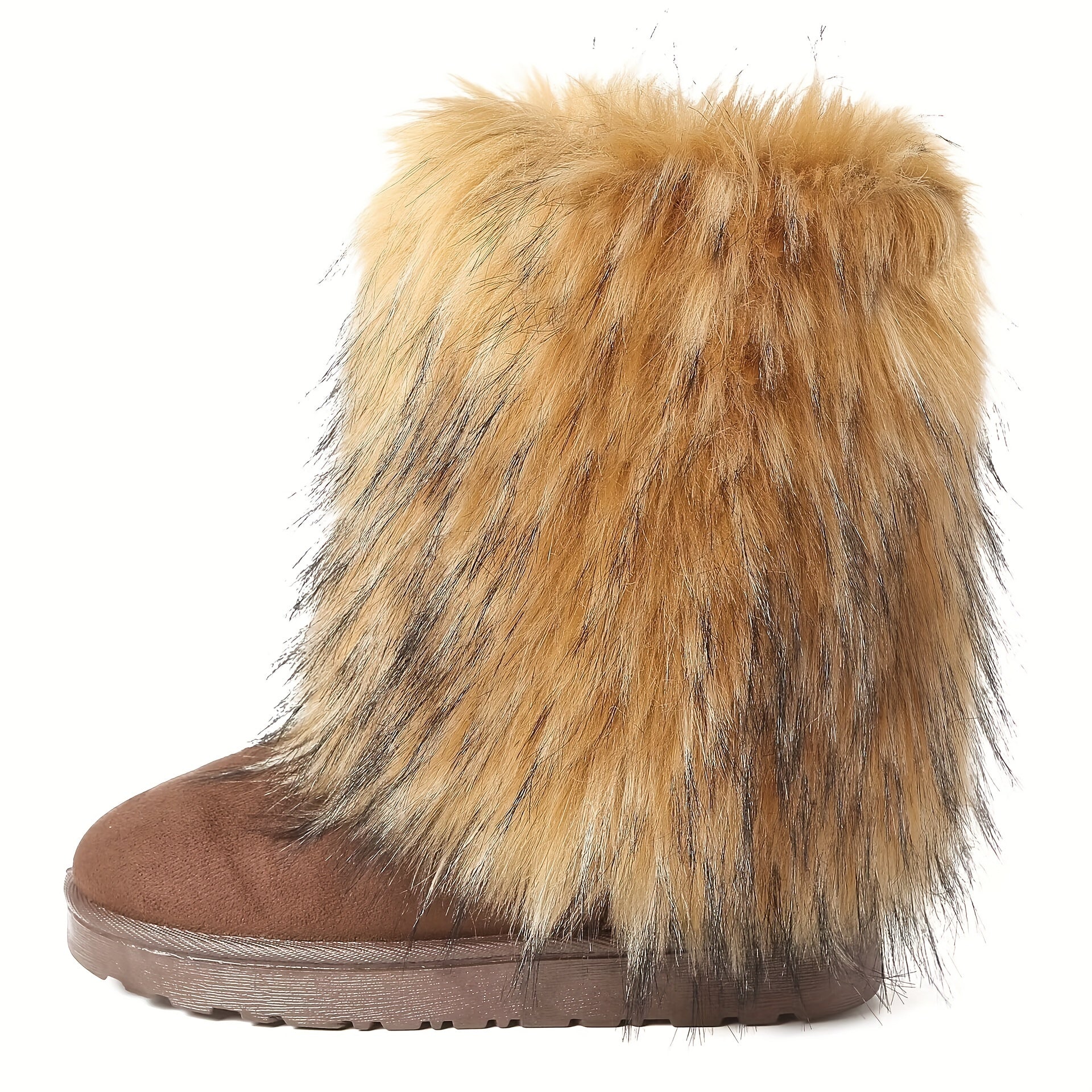 Women's Fluffy Snow Boots Slip On Round Toe Thick Bottom Warm Shoes