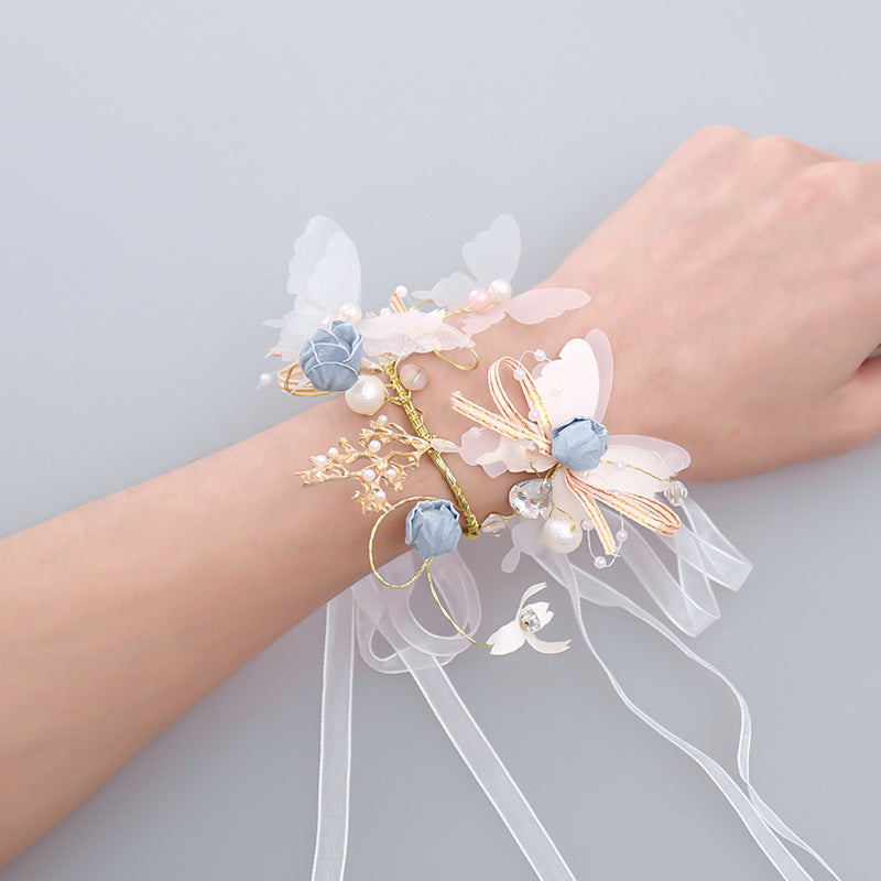 Wedding Wrist Corsages Bridal Fabric Hand Flowers