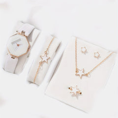 1pc Polygon Quartz Watch & 5pcs Necklace Set