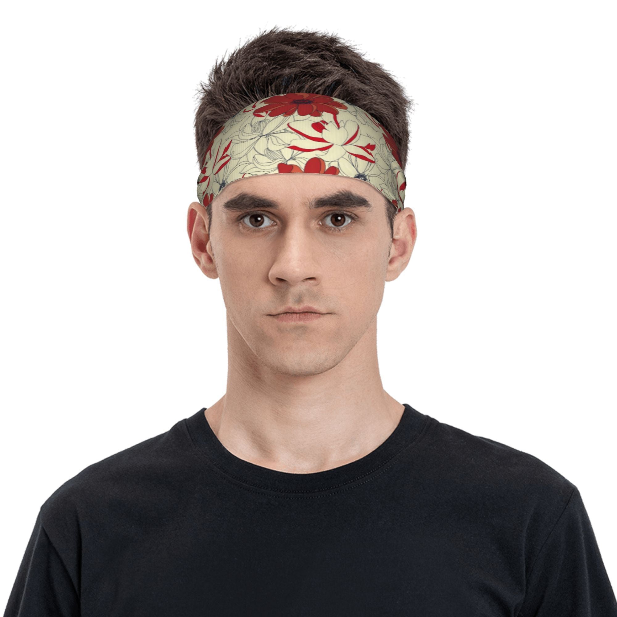 Red Flower Floral Unisex Sports Headband Sweat Wicking Polyester
