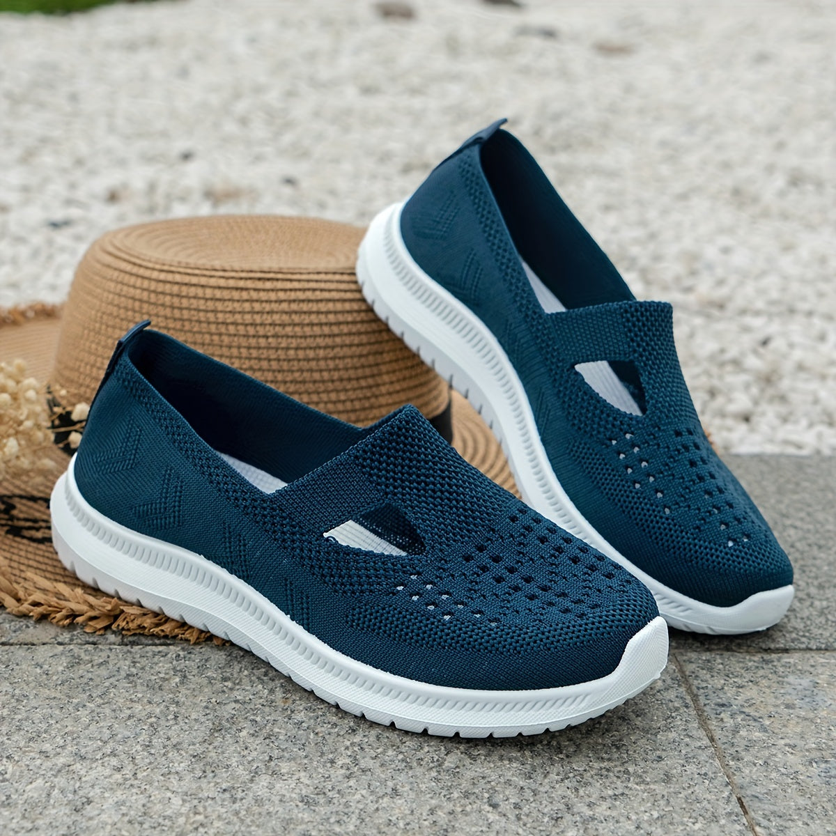 Women's Knit Walking Shoes Breathable Slip On Sports Lightweight Sneakers