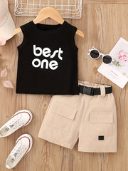 Girls Letter Print Tank Top Shorts Set Kids Clothes