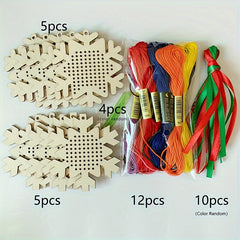 10pcs Christmas Wooden Cross Stitch Kits Ornaments Hand Craft Decorations