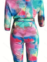 Tie Dye Off Shoulder Romper Jumpsuit Women's Clothing