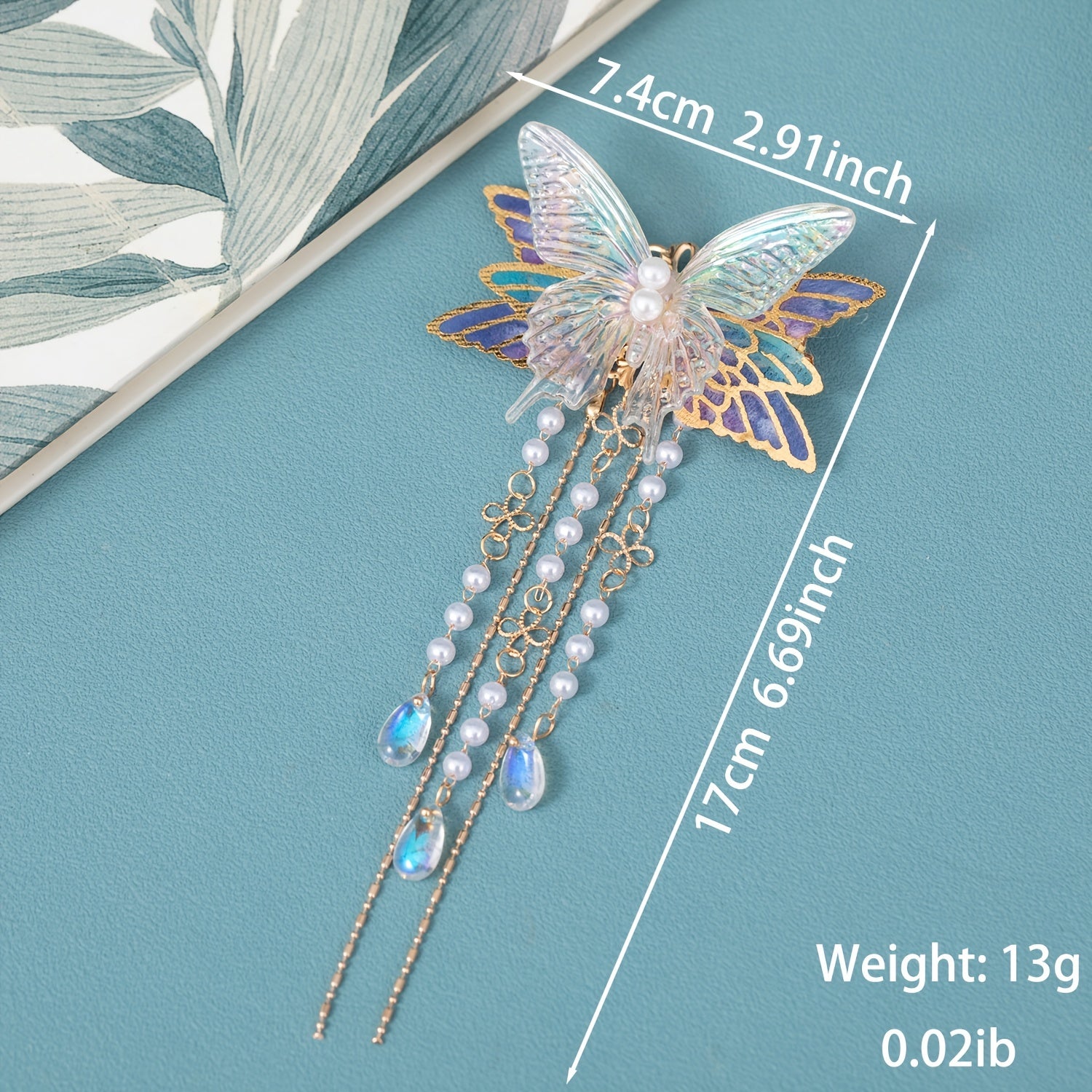 Vintage Chinese Style Hanfu Hair Clip with Faux Pearl Butterfly